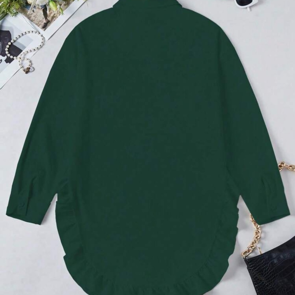 SHEIN Plus Size Women's Loose Shirt Decorated W/ Ruffle Hem & Arc Hemline